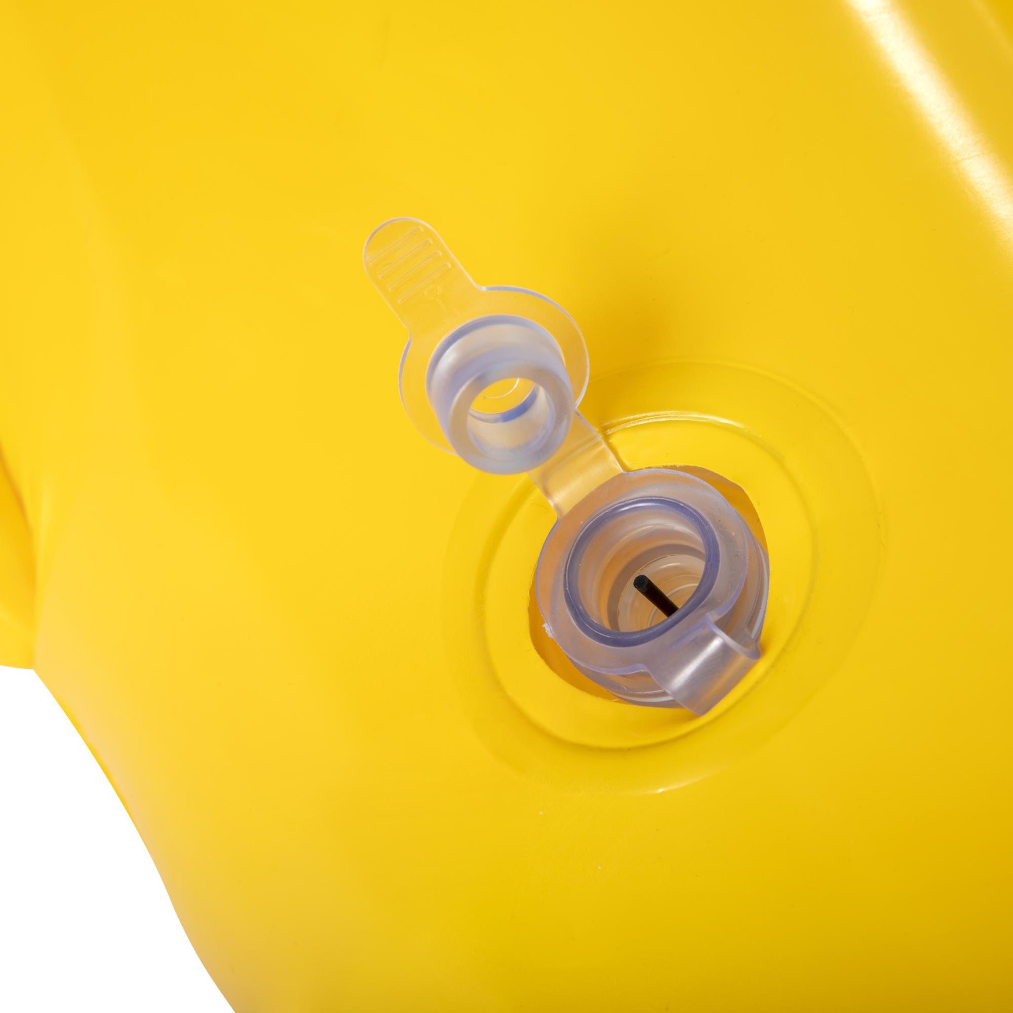 Hytek sonnige Luftmatratze Badeinsel sunny gelb mit blauen Verzierungen Ansicht Luftventil