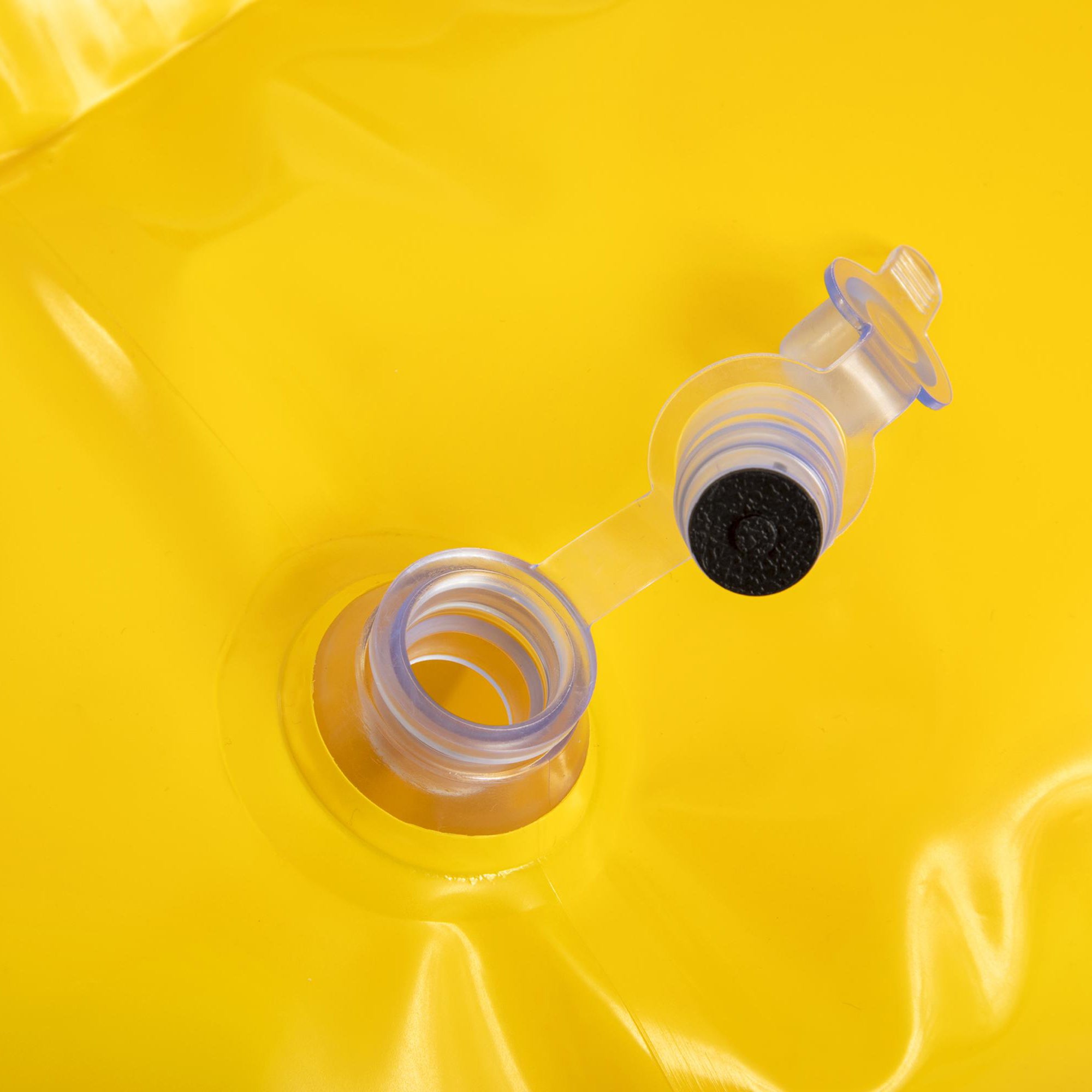 Hytek sonnige Luftmatratze Badeinsel sunny gelb mit blauen Verzierungen Ventil Luft und Aufblasen